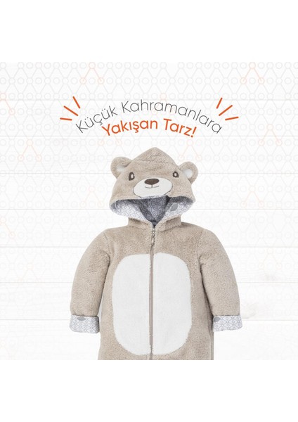 Hero Kahraman Kapüşonlu Welsoft Bebek Tulum (12-18 ay) Teddy