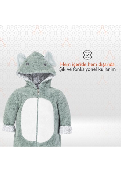 Hero Kahraman Kapüşonlu Welsoft Bebek Tulum (12-18 ay) Elephant
