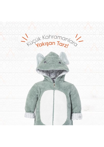 Hero Kahraman Kapüşonlu Welsoft Bebek Tulum (12-18 ay) Elephant