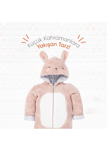 Hero Kahraman Kapüşonlu Welsoft Bebek Tulum (12-18 ay) Bunny