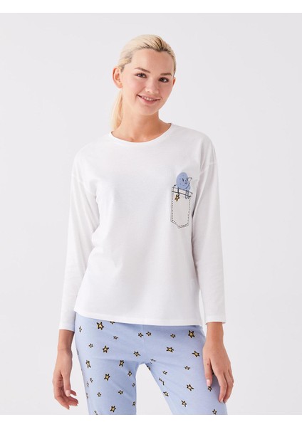 Lcw Young Bisiklet Yaka Baskılı Uzun Kollu Kadın Pijama Takımı