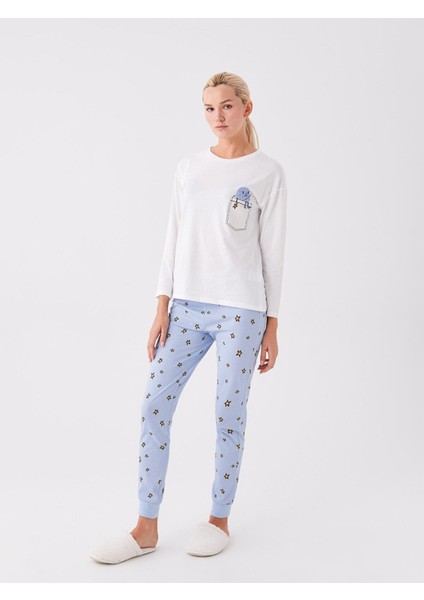 Lcw Young Bisiklet Yaka Baskılı Uzun Kollu Kadın Pijama Takımı modelleri