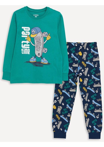 Lcw Kids Bisiklet Yaka Baskılı Uzun Kollu Erkek Çocuk Pijama Takımı
