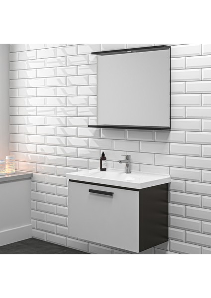 Gris 65 cm Siyah Gri Banyo Dolabı Takımı