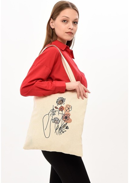 GiftBagsflowers&womans Designed Tote Natural Doğal Pamuk Kanvas Bez Çanta