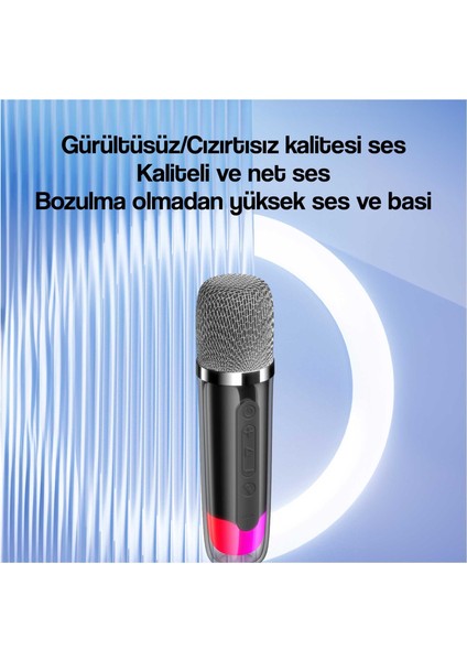 Usams Şarjlı Taşınabilir Rgb Bt5.3 360 Derece Stereo Bluetooth Hoparlör ve Kareoke Mikrofonu YX013