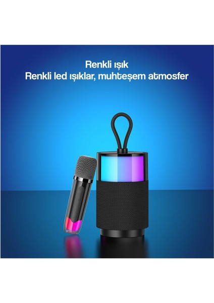 Usams Şarjlı Taşınabilir Rgb Bt5.3 360 Derece Stereo Bluetooth Hoparlör ve Kareoke Mikrofonu YX013