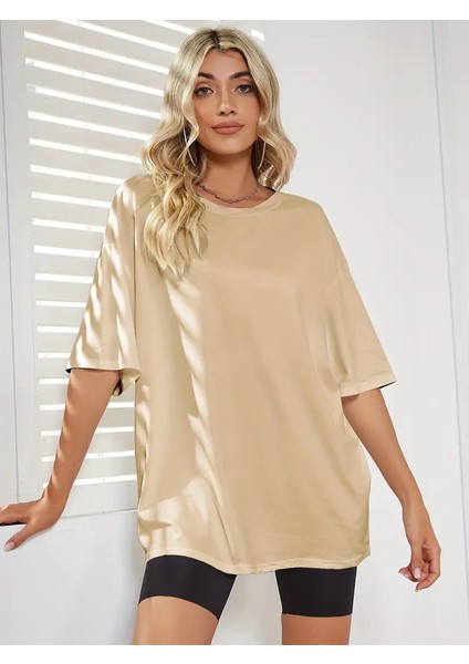 Kadın Basic Bisiklet Yaka Salaş Oversize Boyfriend T-Shirt