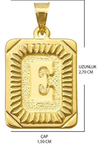 14 Ayar Altın E Harfi Kolye Ucu Kare Harf Zincir Dahil Değil