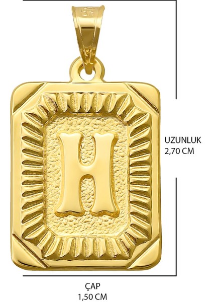 14 Ayar Altın H Harfi Kolye Ucu Kare Harf Zincir Dahil Değil