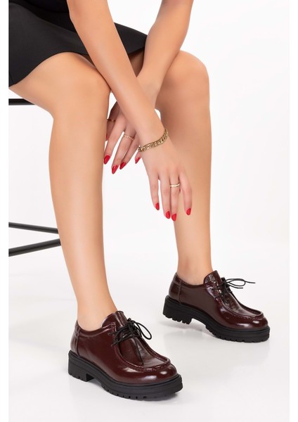 Deri Kalın Taban Hafif Oxford Ayakkabı ANL.2420 - Bordo Rugan - 39 fiyatları