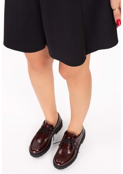 Deri Kalın Taban Hafif Oxford Ayakkabı ANL.2420 - Bordo Rugan - 39 fırsatları
