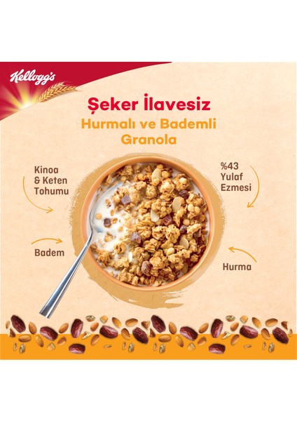 Şeker Ilavesiz Granola Hurmalı ve Bademli 250 Gram x 3 Adet,