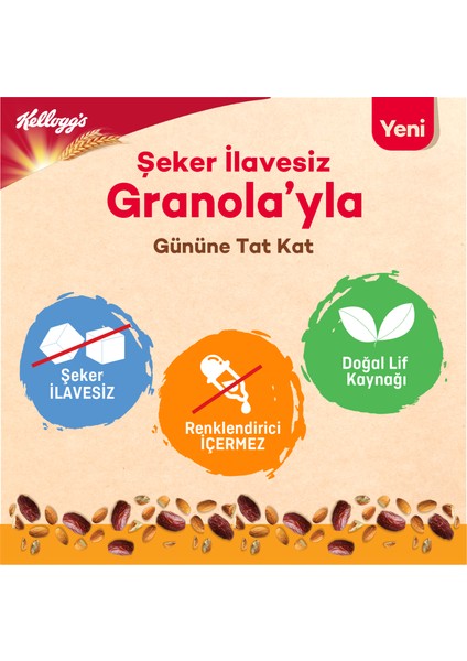 Şeker Ilavesiz Granola Hurmalı ve Bademli 250 Gram x 3 Adet,