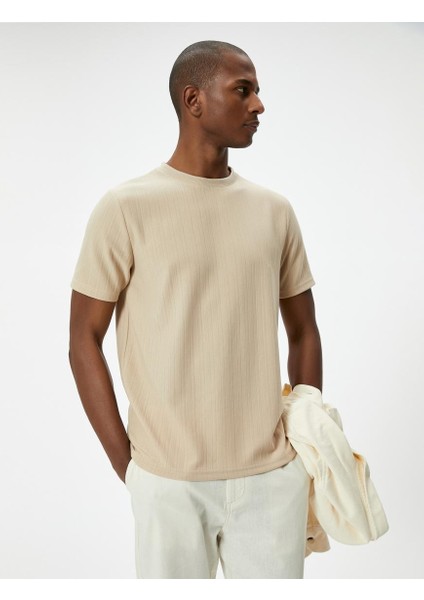 Bisiklet Yaka Tişört Kısa Kollu Dokulu fırsatları