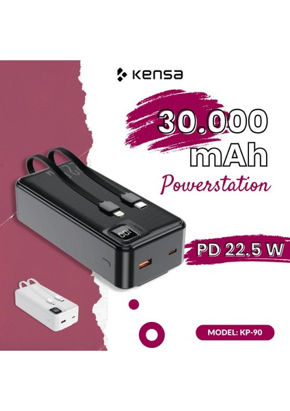 Powerbank 30.000 Mah Yeni Nesil Kendinden Kablolu 22.5 W Ultra Hızlı ve Güçlü Pd Qc 3.0