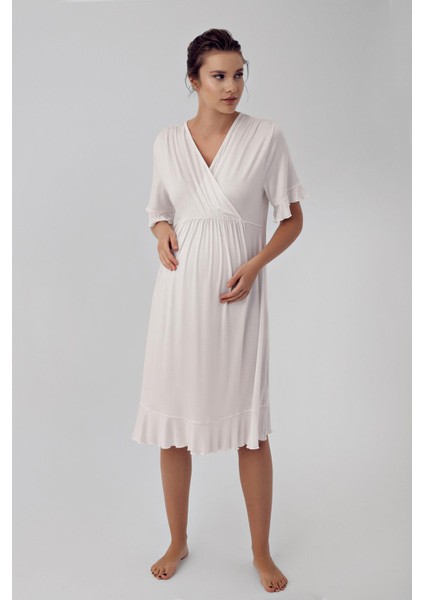 Kısa Kollu Esnek Likralı Viskon Hamile Sabahlık Gecelik Takım 16409 modelleri