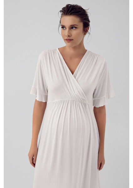 Kısa Kollu Esnek Likralı Viskon Hamile Sabahlık Gecelik Takım 16409 fırsatları