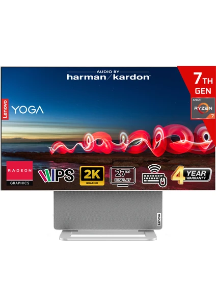 Yoga Aıo 7 27APH8 Amd Ryzen 7 7840HS 16GB 512GB SSD Amd Radeon 780M 27 Qhd IPS Freedos F0HK0024TR Kablosuz Klavye+Mouse Gri All In One Bilgisayar