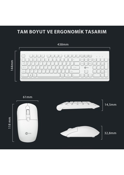 KW203 2.4ghz Kablosuz Türkçe Q Klavye & Mouse Set Beyaz