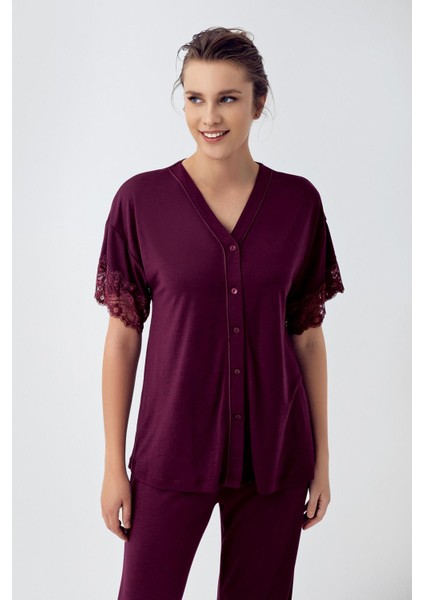 Düğmeli Dantelli Kısa Kollu Esnek Viskon Pijama Takımı 16211 fiyatları