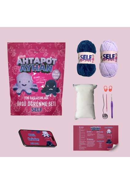 Ahtapot Ayhan Amigurumi Kiti Yeni Başlayanlar Için Self Örgü Seti