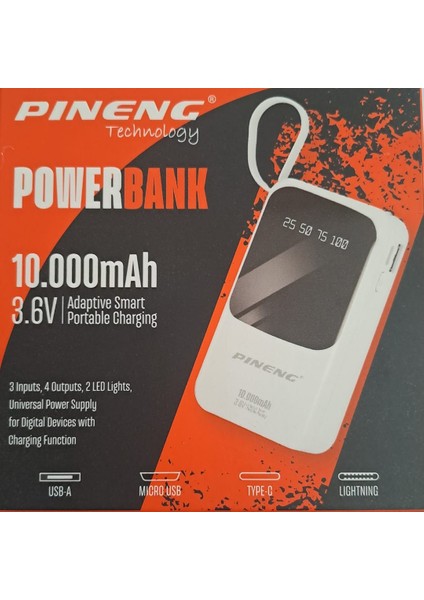 10.000 Mah 4 Kablolu Ledli Powerbank PN-560