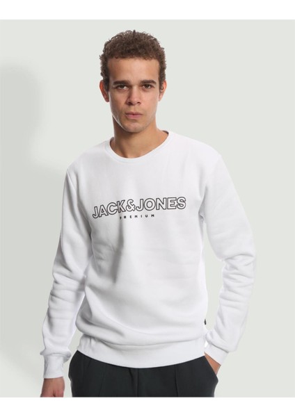 Jprblajason Bisiklet Yaka Beyaz Erkek Sweatshirt 12245593 V1