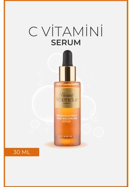 Beaute Attendue Vitamin C, Ton Eşitleyici,Aydınlatıcı,Leke Karşıtı,Antioksidan Serum (ASCORBİC ACİD, HYALURONİC ACİD)