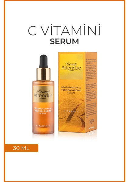 Beaute Attendue Vitamin C, Ton Eşitleyici,Aydınlatıcı,Leke Karşıtı,Antioksidan Serum (ASCORBİC ACİD, HYALURONİC ACİD)