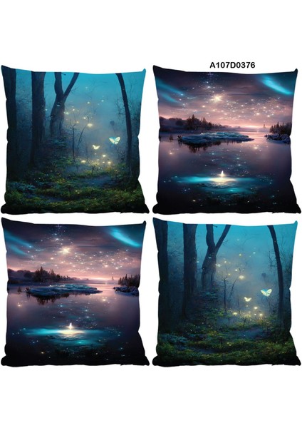 Temalı 4'lı Kırlent Kılıf Seti Çift Tarafı Baskılı