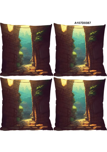 Temalı 4'lı Kırlent Kılıf Seti Çift Tarafı Baskılı