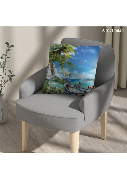 Kırlent Kılıf Çift Tarafı Baskılı Süet Kumaş