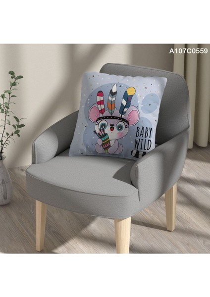 Kırlent Kılıf Çift Tarafı Baskılı Süet Kumaş