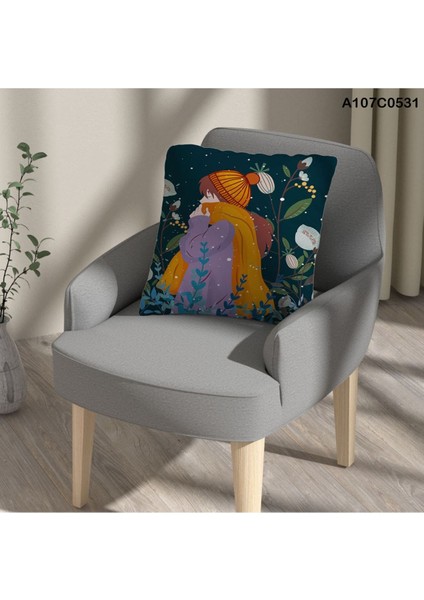 Kırlent Kılıf Çift Tarafı Baskılı Süet Kumaş