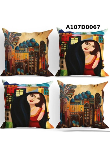 Temalı 4'lı Kırlent Kılıf Seti Çift Tarafı Baskılı