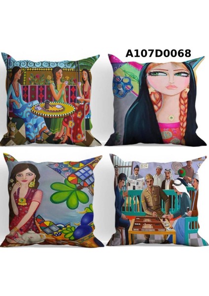 Temalı 4'lı Kırlent Kılıf Seti Çift Tarafı Baskılı