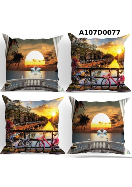 Temalı 4'lı Kırlent Kılıf Seti Çift Tarafı Baskılı