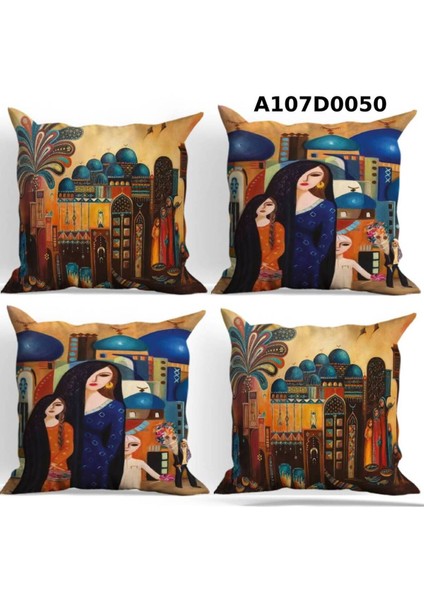 Temalı 4'lı Kırlent Kılıf Seti Çift Tarafı Baskılıdır