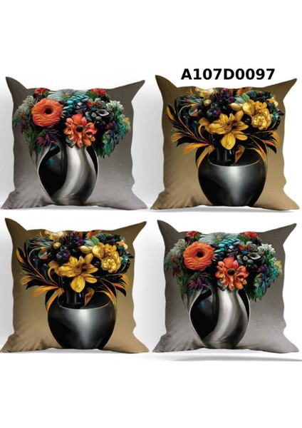 Temalı 4'lı Kırlent Kılıf Seti Çift Tarafı Baskılı