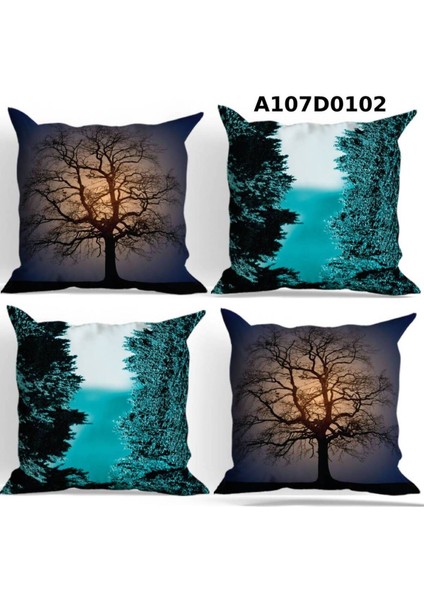 Temalı 4'lı Kırlent Kılıf Seti Çift Tarafı Baskılı