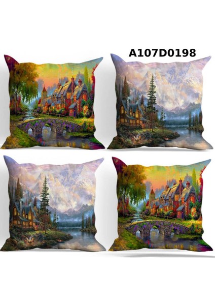 Temalı 4'lı Kırlent Kılıf Seti Çift Tarafı Baskılı