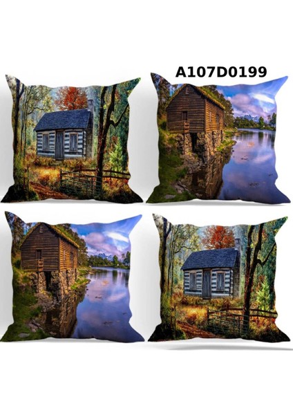 Temalı 4'lı Kırlent Kılıf Seti Çift Tarafı Baskılı