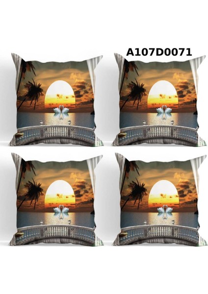 Temalı 4'lı Kırlent Kılıf Seti Çift Tarafı Baskılı