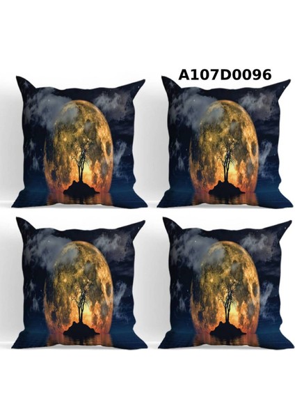 Temalı 4'lı Kırlent Kılıf Seti Çift Tarafı Baskılı