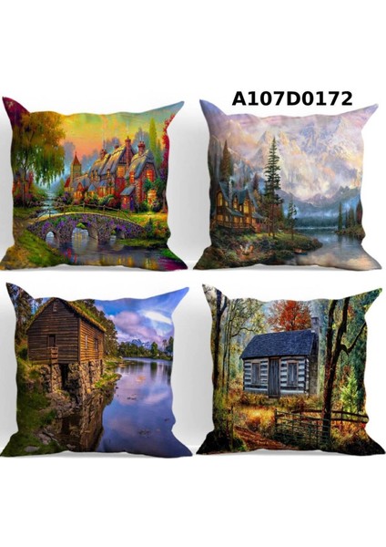 Temalı 4'lı Kırlent Kılıf Seti Çift Tarafı Baskılı