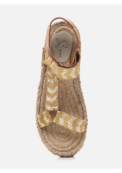 Yin Koyu Kum-Altın Kadın Espadril Sandalet fırsatları