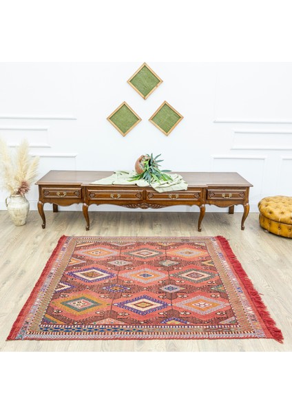 Rinat Etnik Tasarımlı El Dokuma Cicim Kilim 131X159 cm