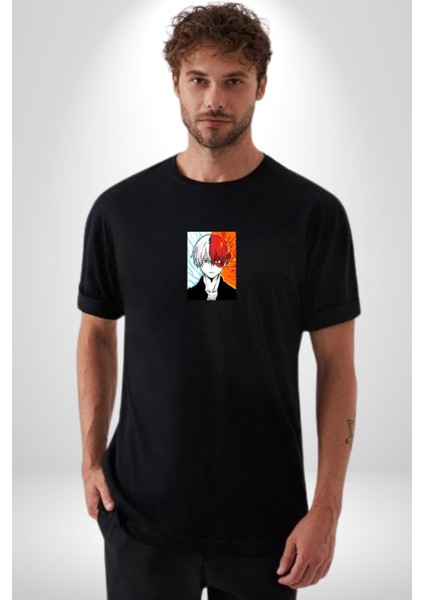 My Hero Academia Boku Anime Siyah Oversize Kadın Erkek Ön Orta Minimal Baskılı T-Shirt