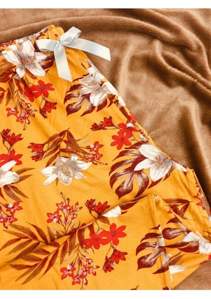 Çiçek Motifli Cepsiz Viskon Yazlık Kadın Pijama Altı